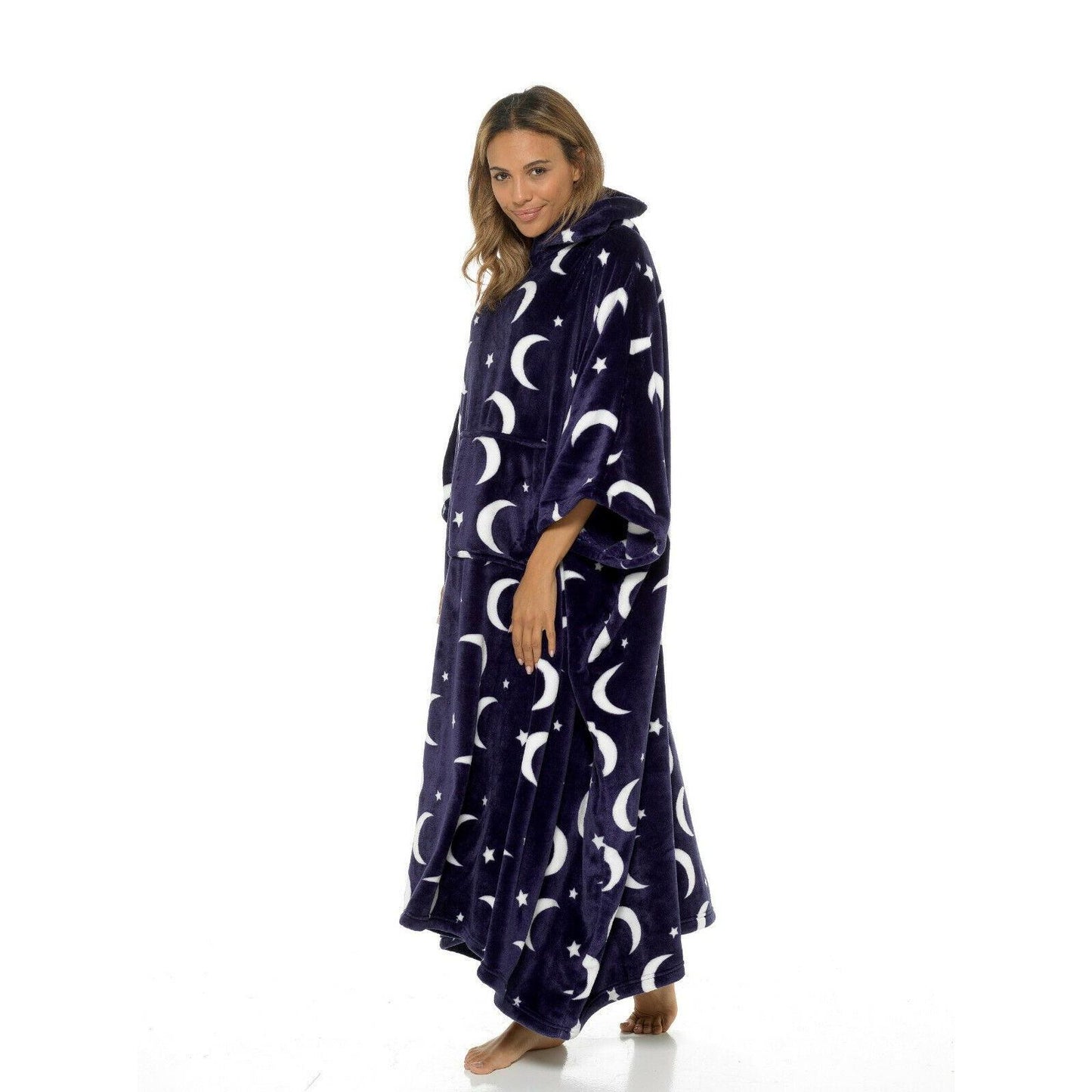 Ladies Soft Luxury Moon & Star Long Hooded Fleece Poncho ~ One Size