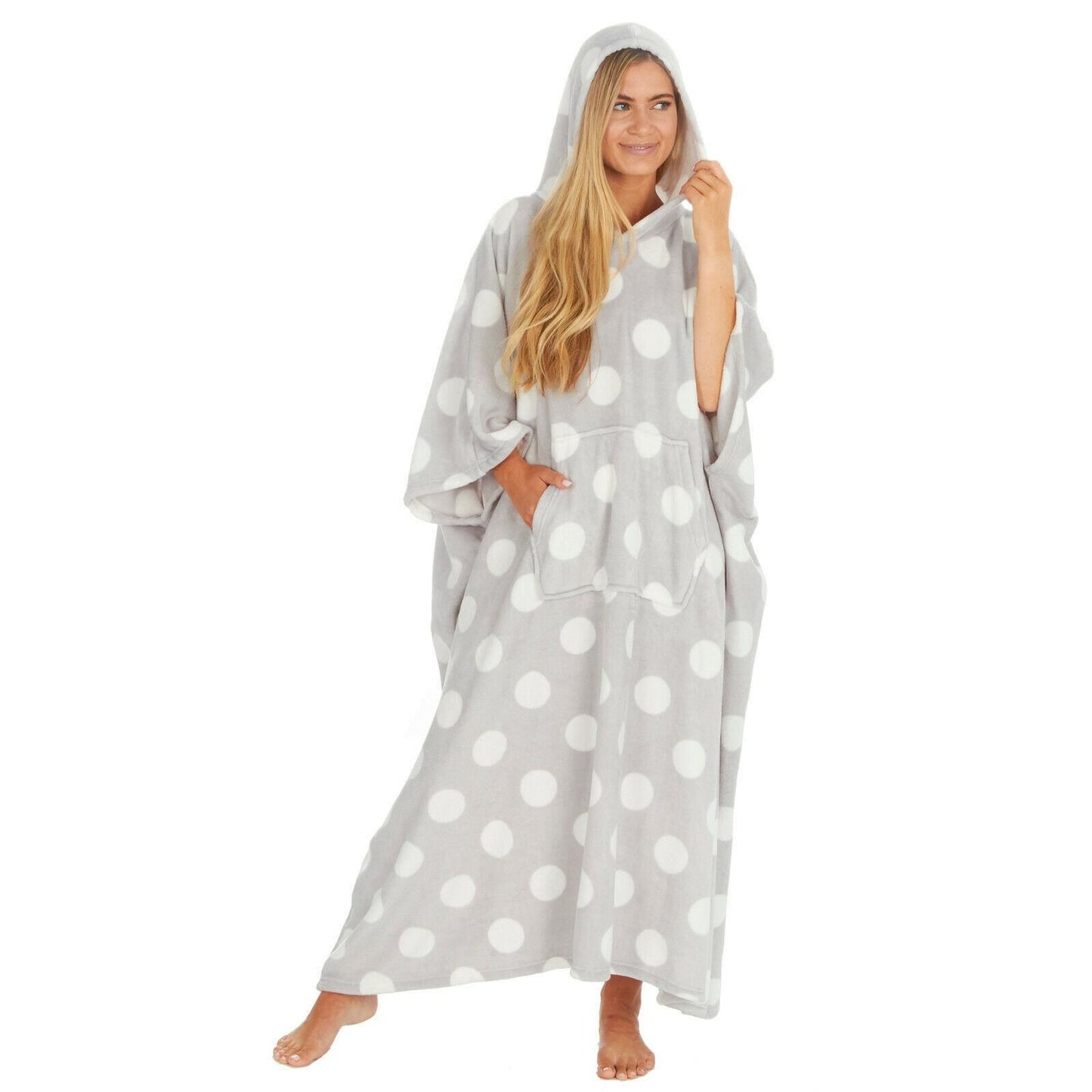 Ladies Long Hooded Fleece Poncho / Wearable Blanket
