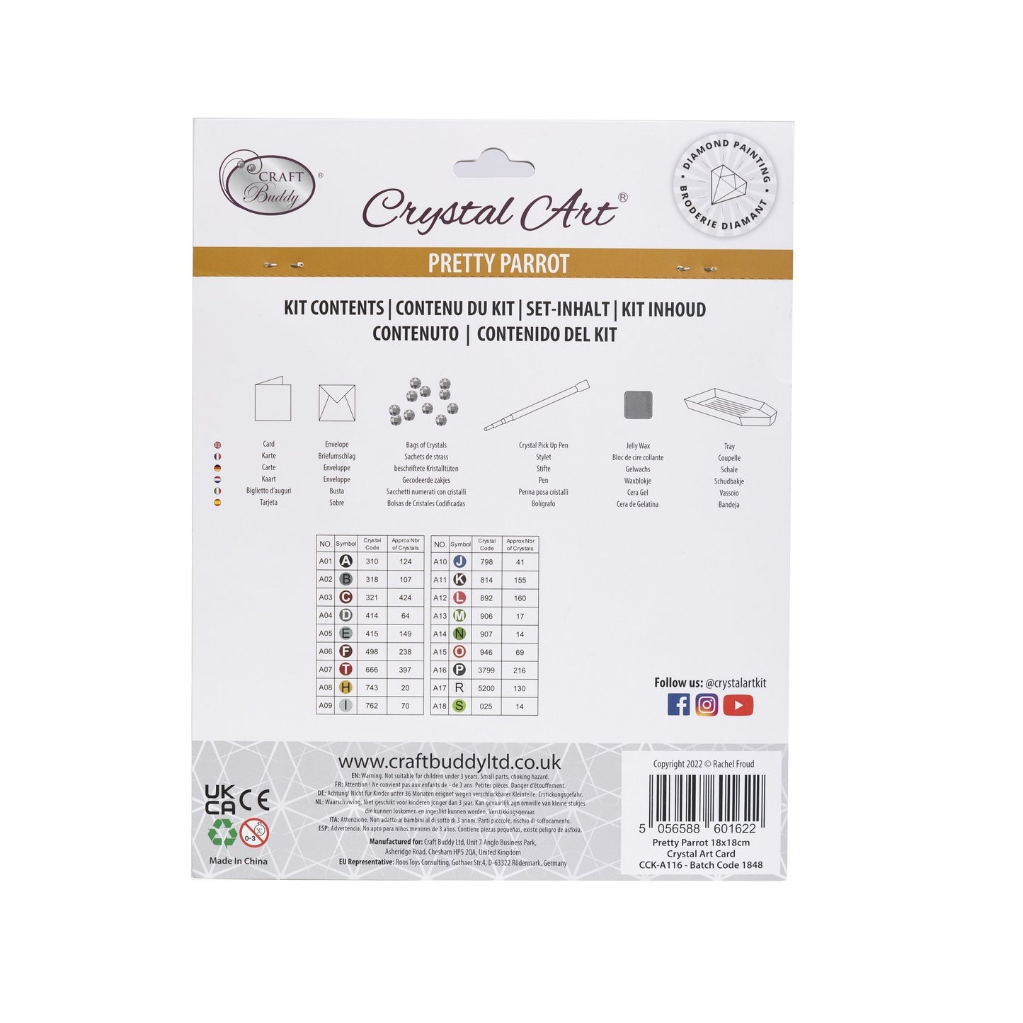 Craft Buddy DIY Crystal Art / Diamond Painting Greetings Card Kit - Pretty Parrot