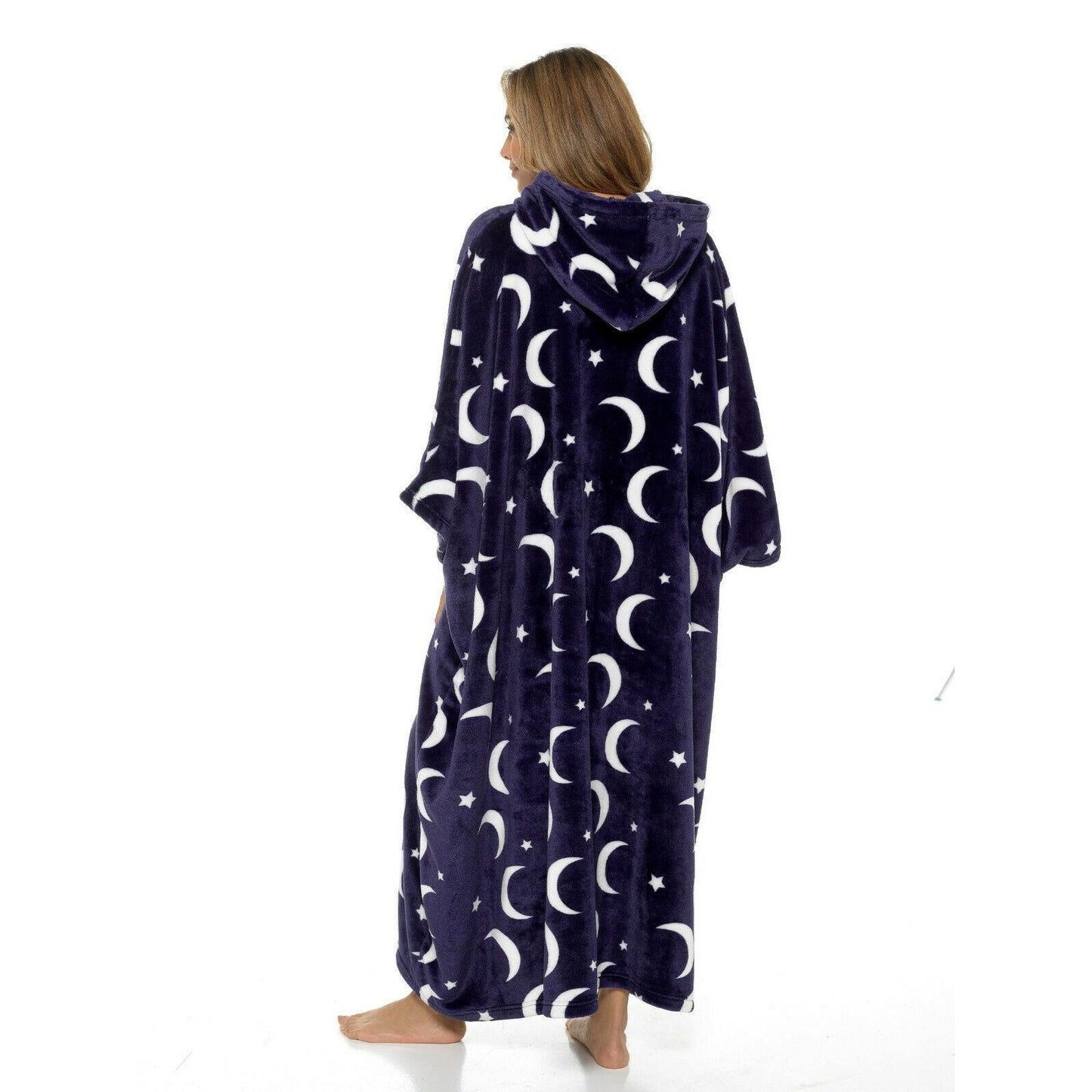 Ladies Soft Luxury Moon & Star Long Hooded Fleece Poncho ~ One Size