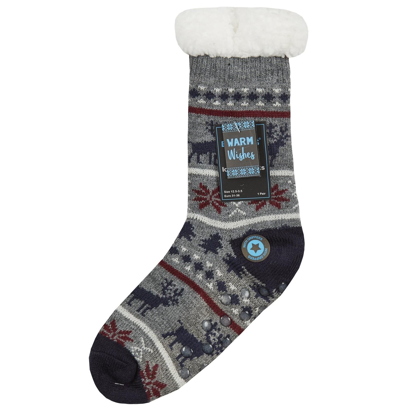 Childrens Fairisle Fully Fleece Lined Winter Slipper Socks