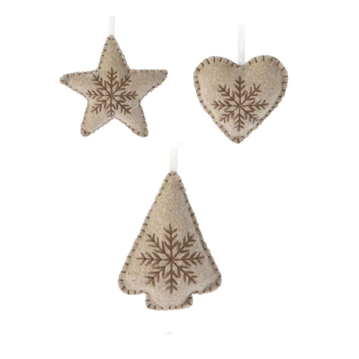 Set of 3 Shabby Chic Fabric Christmas Tree Decorations
