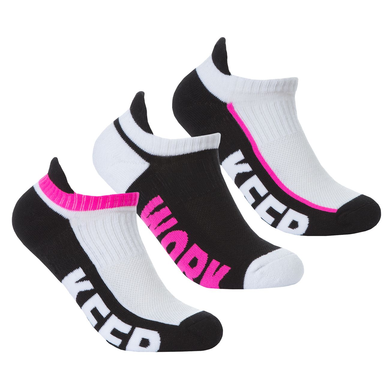 Ladies 3 Pk of Slogan Sole Low Cut Trainer Gym Socks
