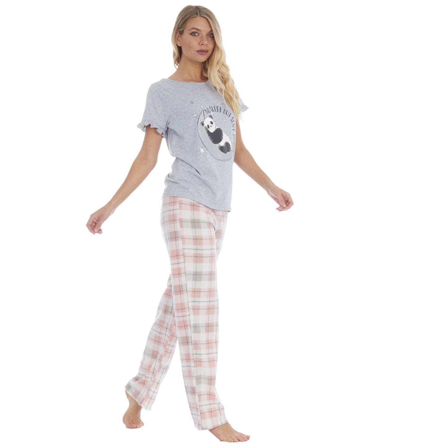 Ladies Panda Pyjama Set with Fleece Bottoms ~ S-XL