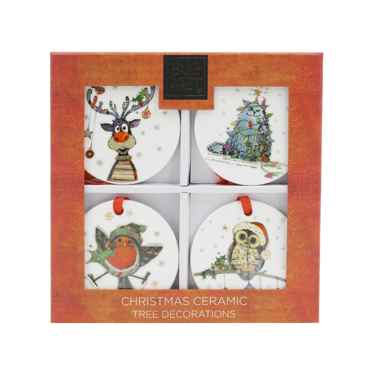 Set of 4 Ceramic Christmas Tree Decorations