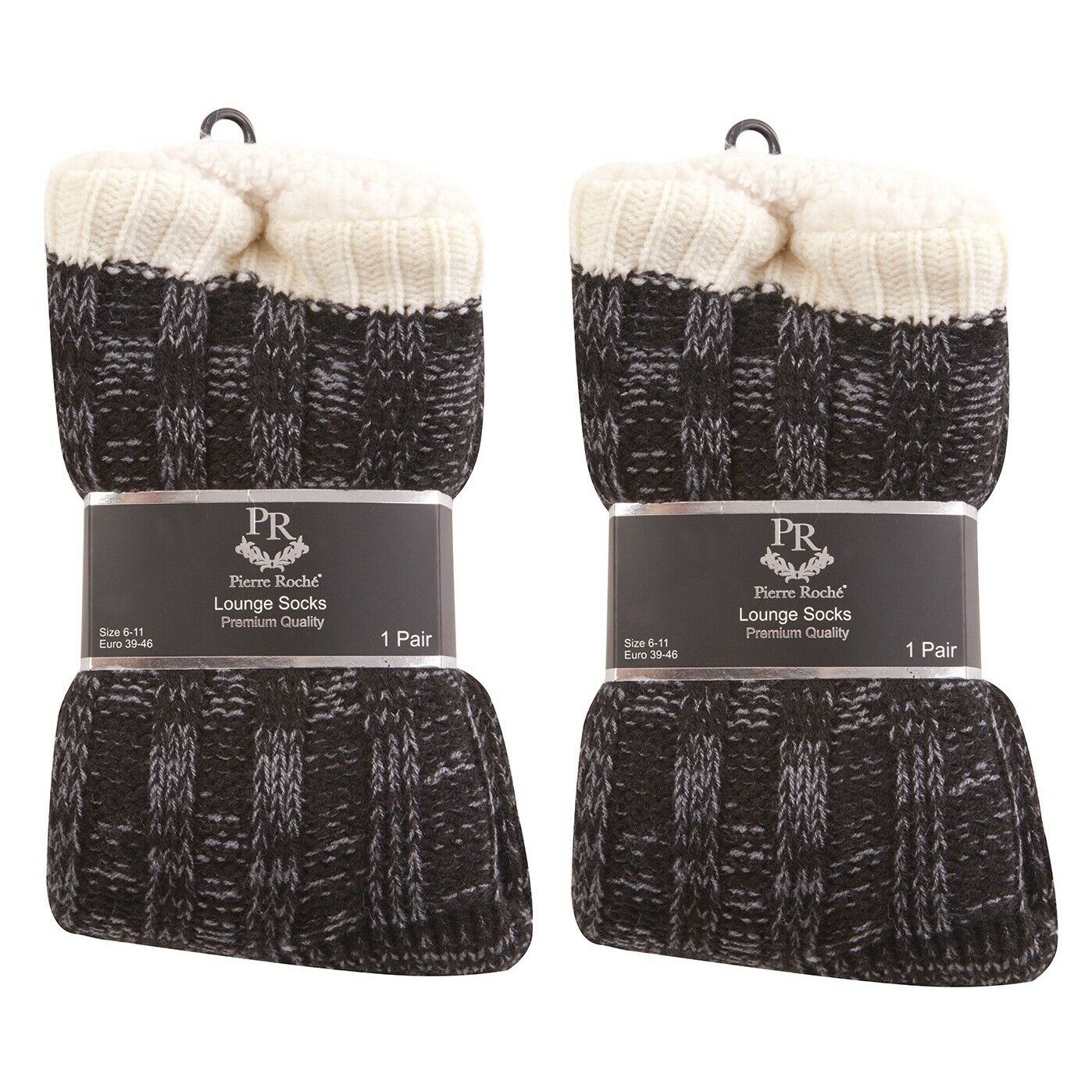 Mens Chunky Knit Fully Fleece Lined Winter Slipper Socks