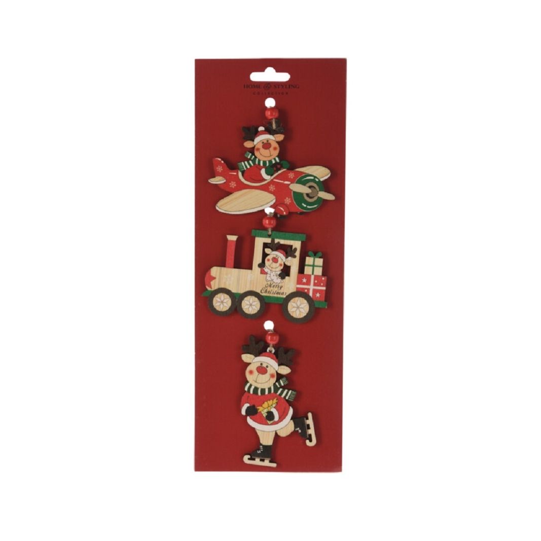 Set of 3 Wooden Hanging Tree Decorations