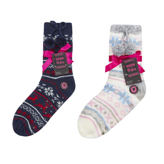 Girls Knitted Christmas Design Slipper Socks