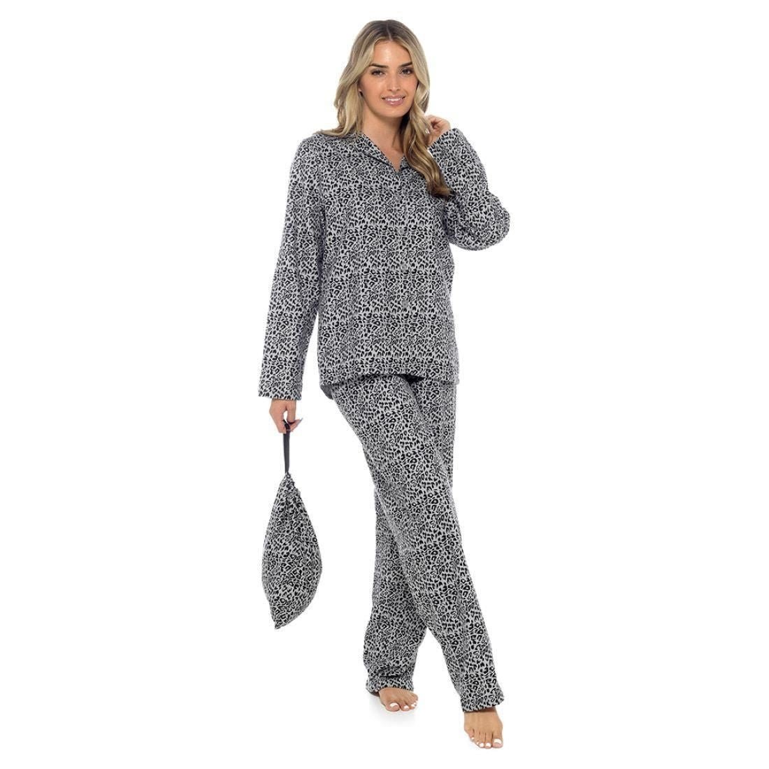 Ladies Leopard Print Pyjama Set in Matching Gift Bag ~ S-XL