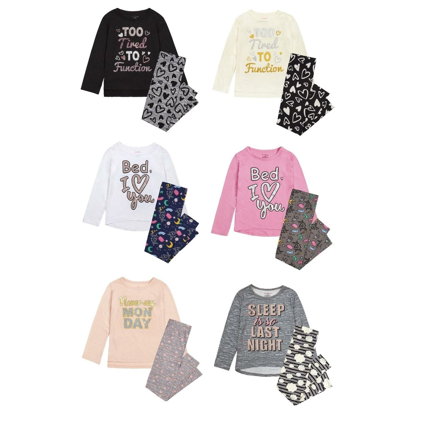 Childrens Slogan Glitter Print Pyjama Set ~ 7-13 years