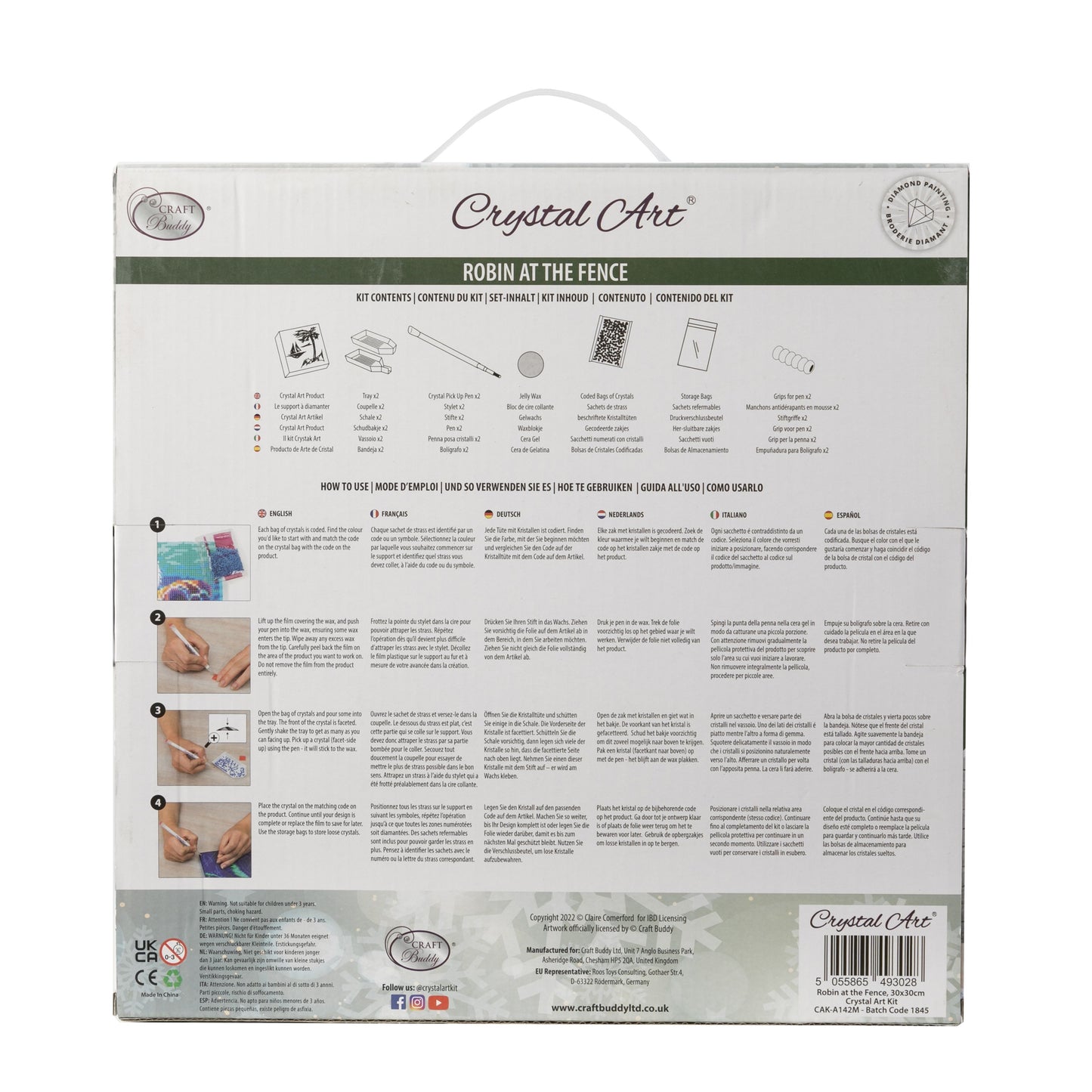 Craft Buddy Full Crystal Mounted Crystal Art Kit 30cm x 30cm - Robin At The Fence
