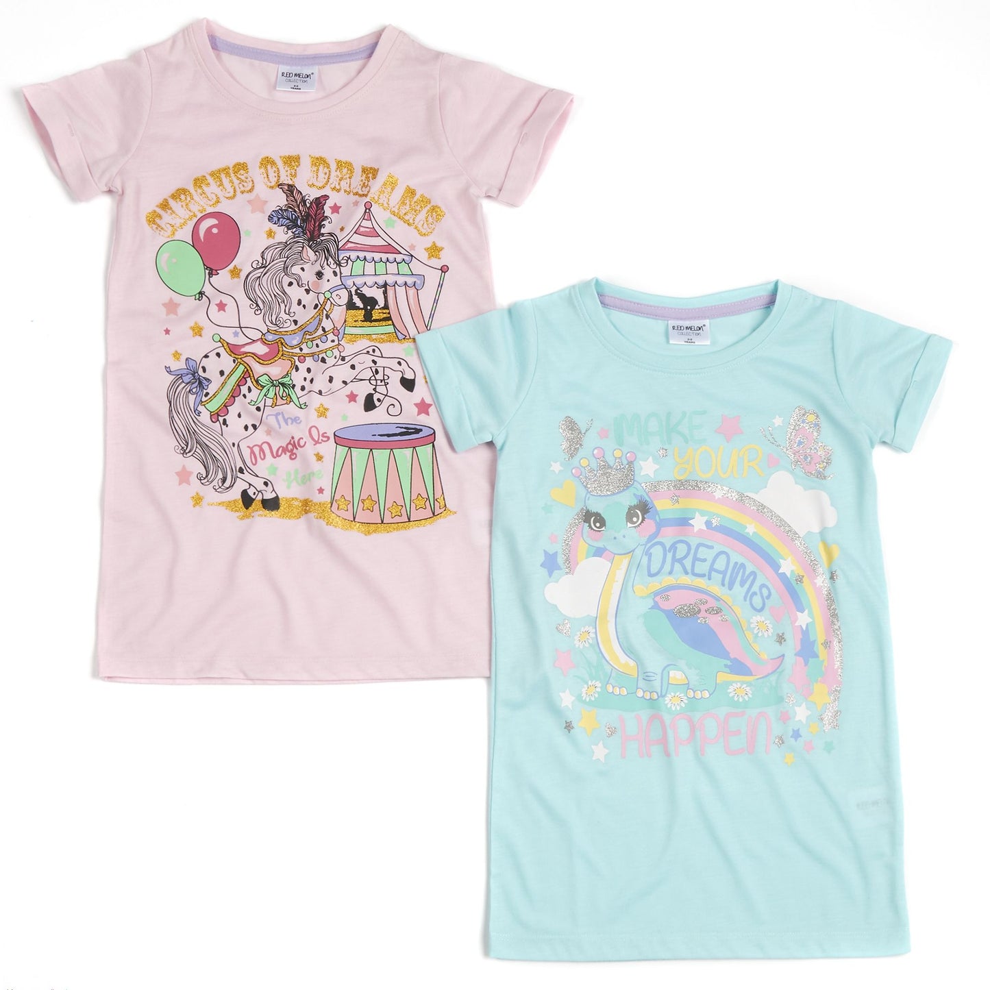 Girls Dinosaur or Circus Short Sleeve Nightdress ~ 2-6 years