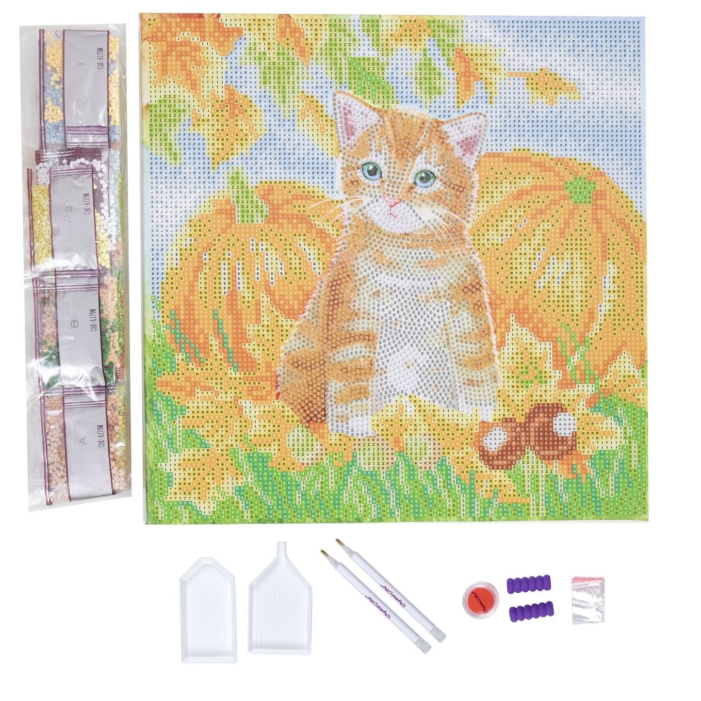 Autumn Cat - Craft Buddy 30cm x 30cm Mounted Crystal Art Kit - Partial Crystal Kit