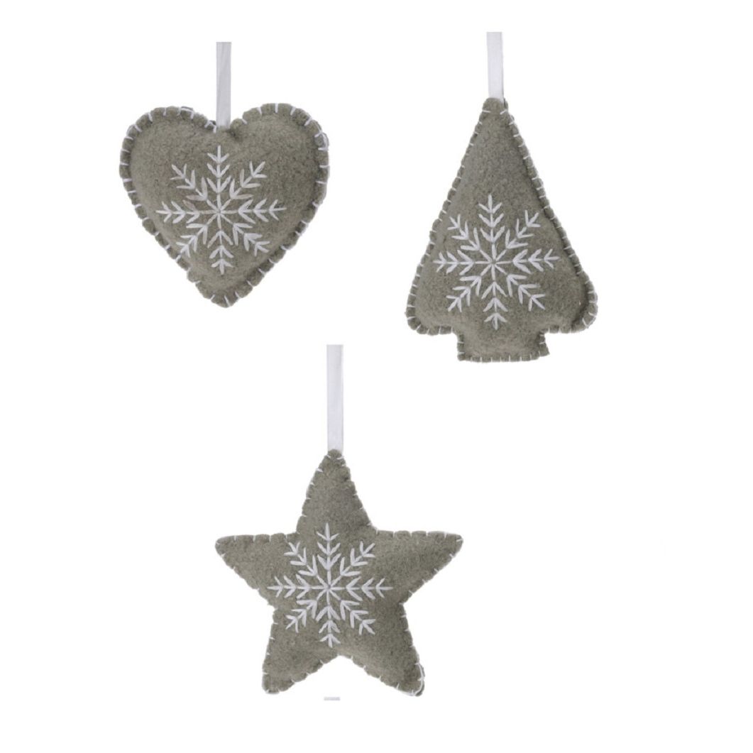 Set of 3 Shabby Chic Fabric Christmas Tree Decorations