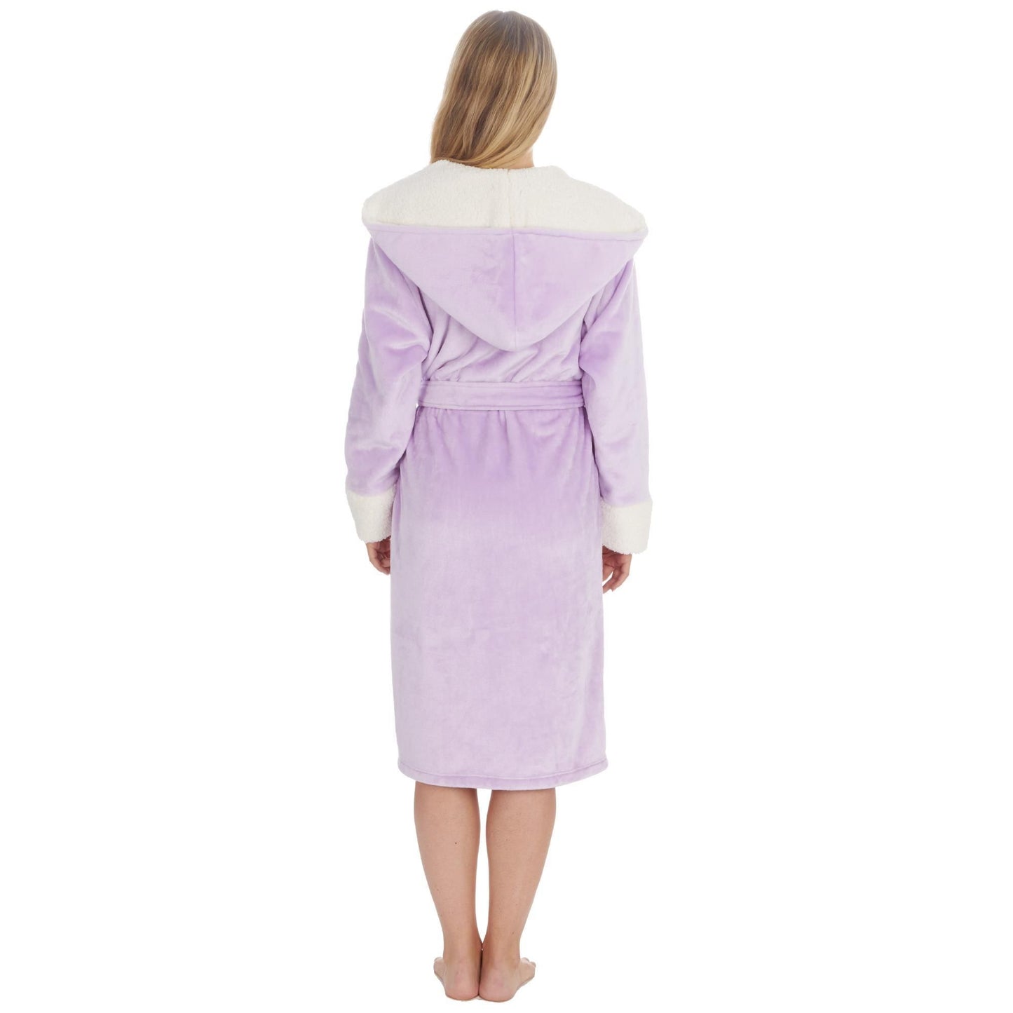 Ladies Soft Shimmer Effect Fleece Dressing Gown with Borg Fleece Trim ~ S-XL