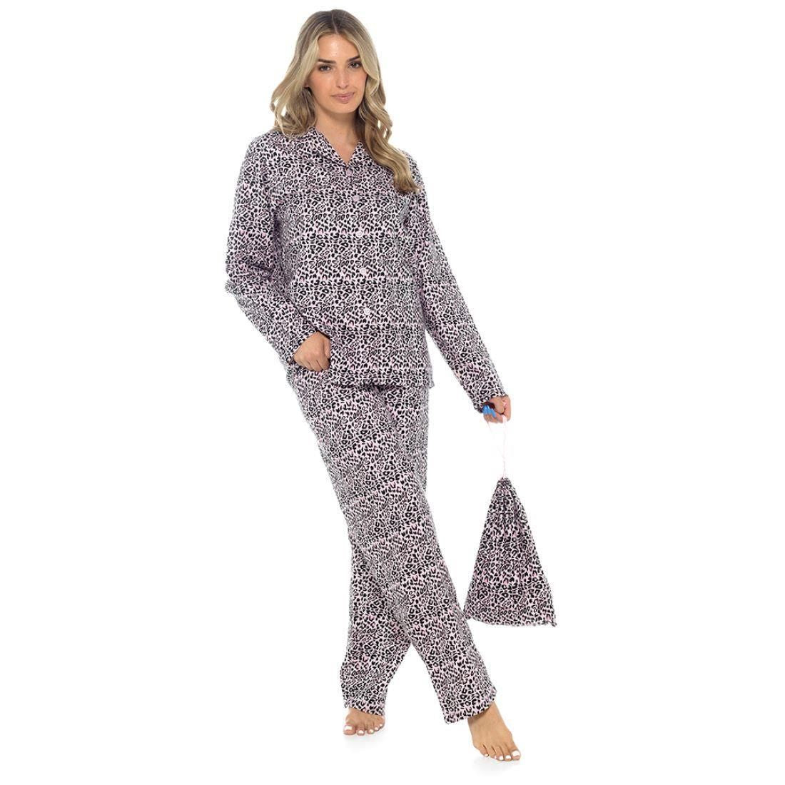 Ladies Leopard Print Pyjama Set in Matching Gift Bag ~ S-XL