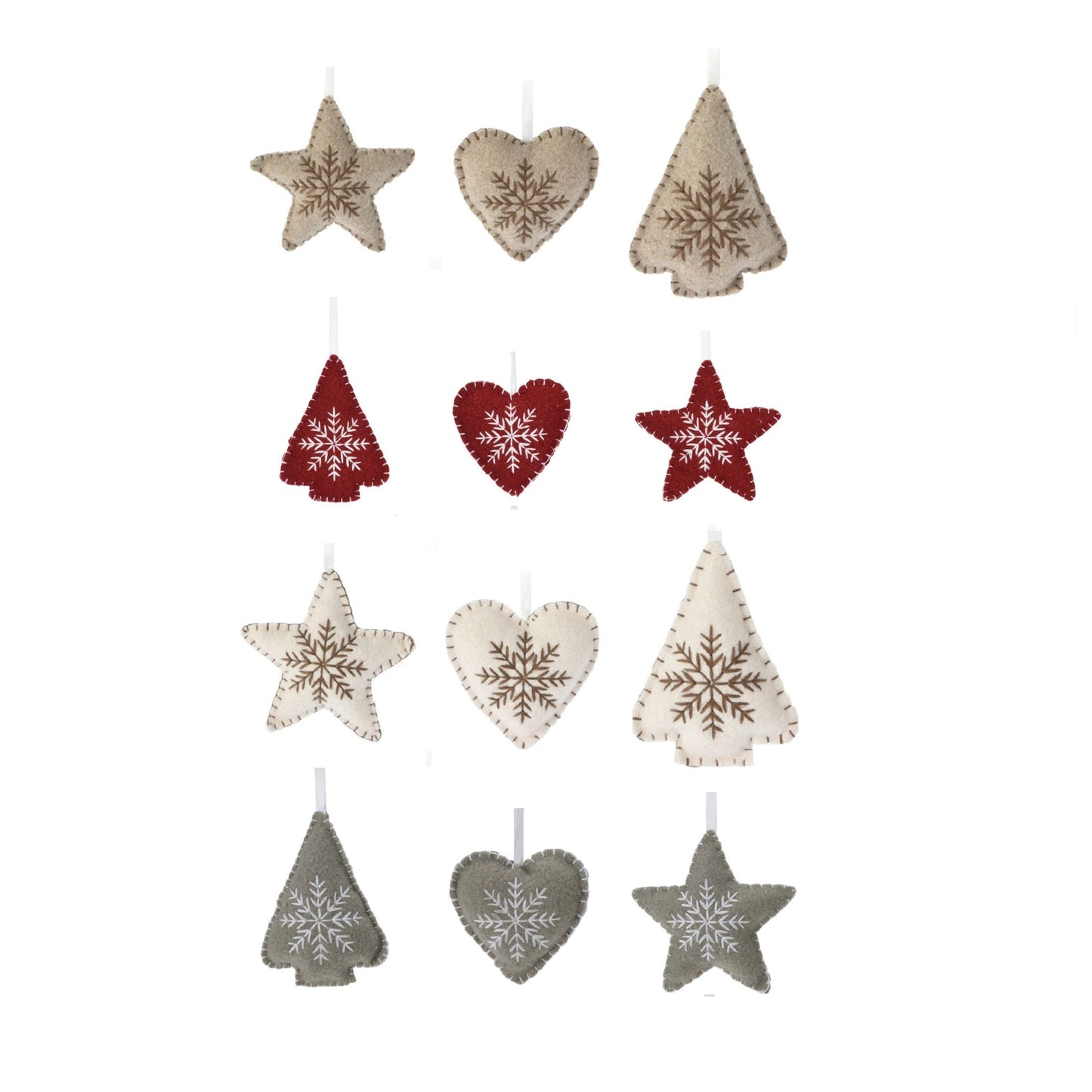Set of 3 Shabby Chic Fabric Christmas Tree Decorations