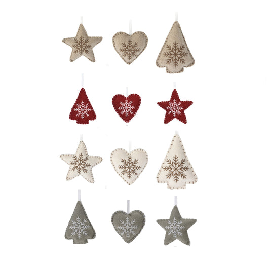 Set of 3 Shabby Chic Fabric Christmas Tree Decorations