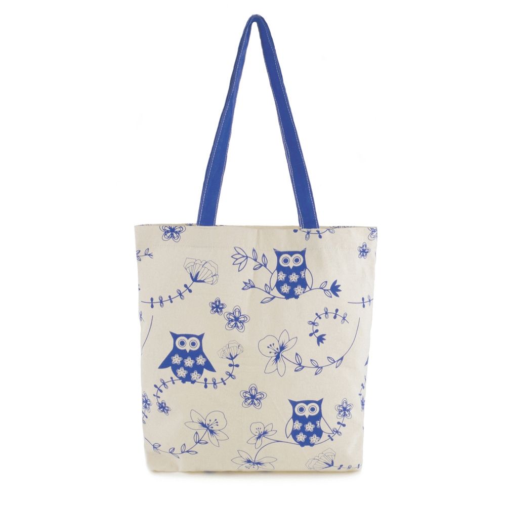 Cotton Canvas Bird Print Shopper Bag