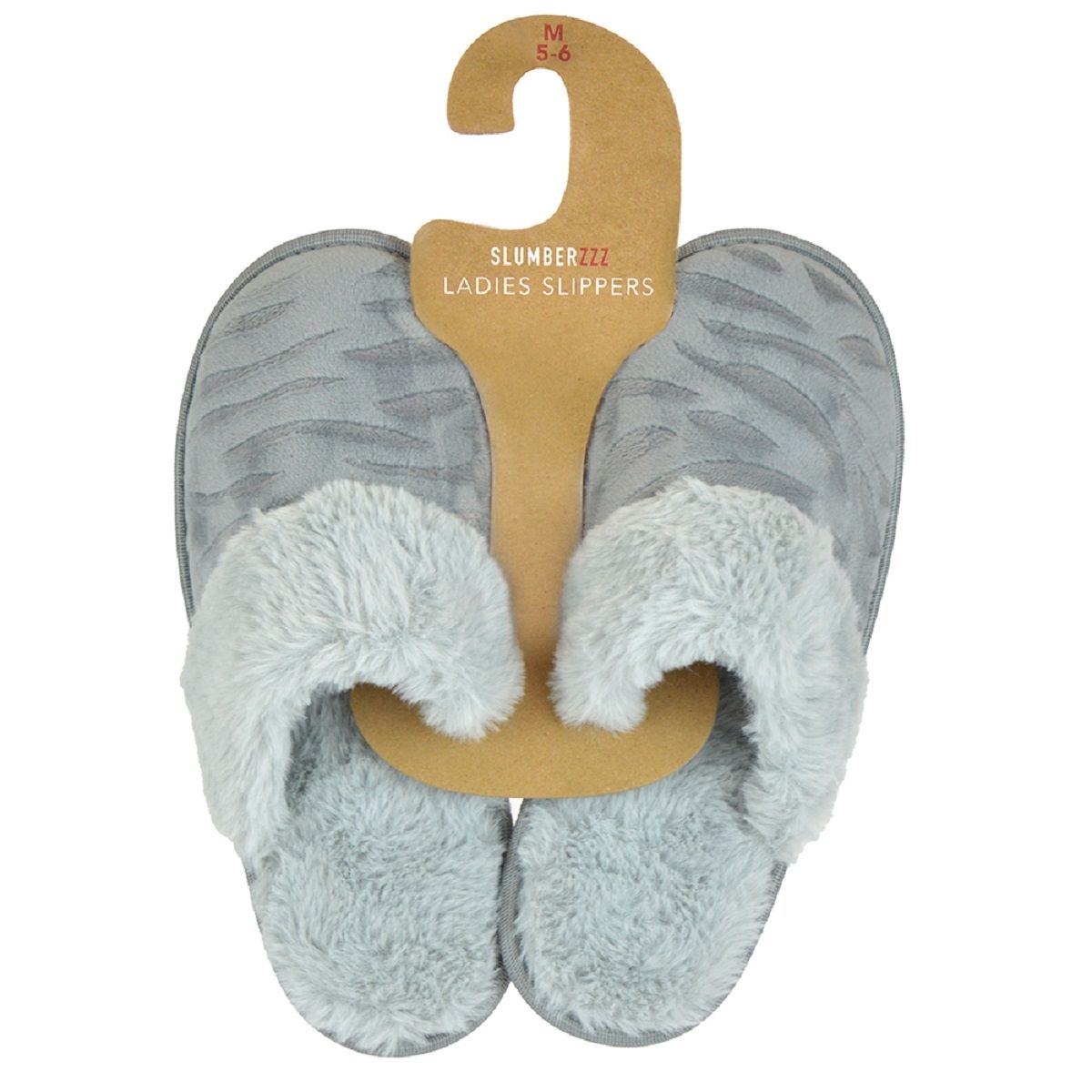 Ladies Faux Fur Lined Zebra Print Mule Slipper