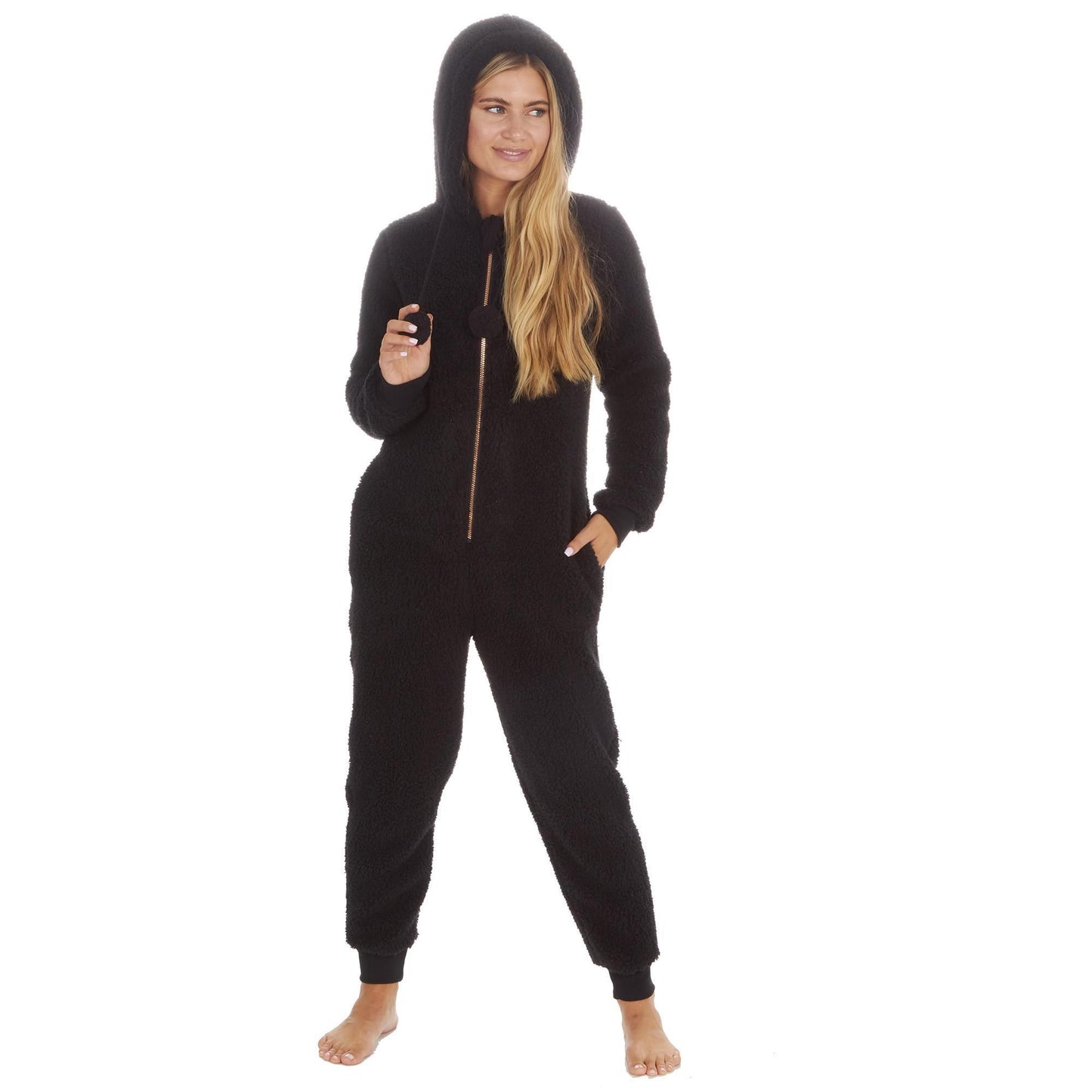 Ladies Warm Winter Plain Borg Fleece Onezee ~ S-XL