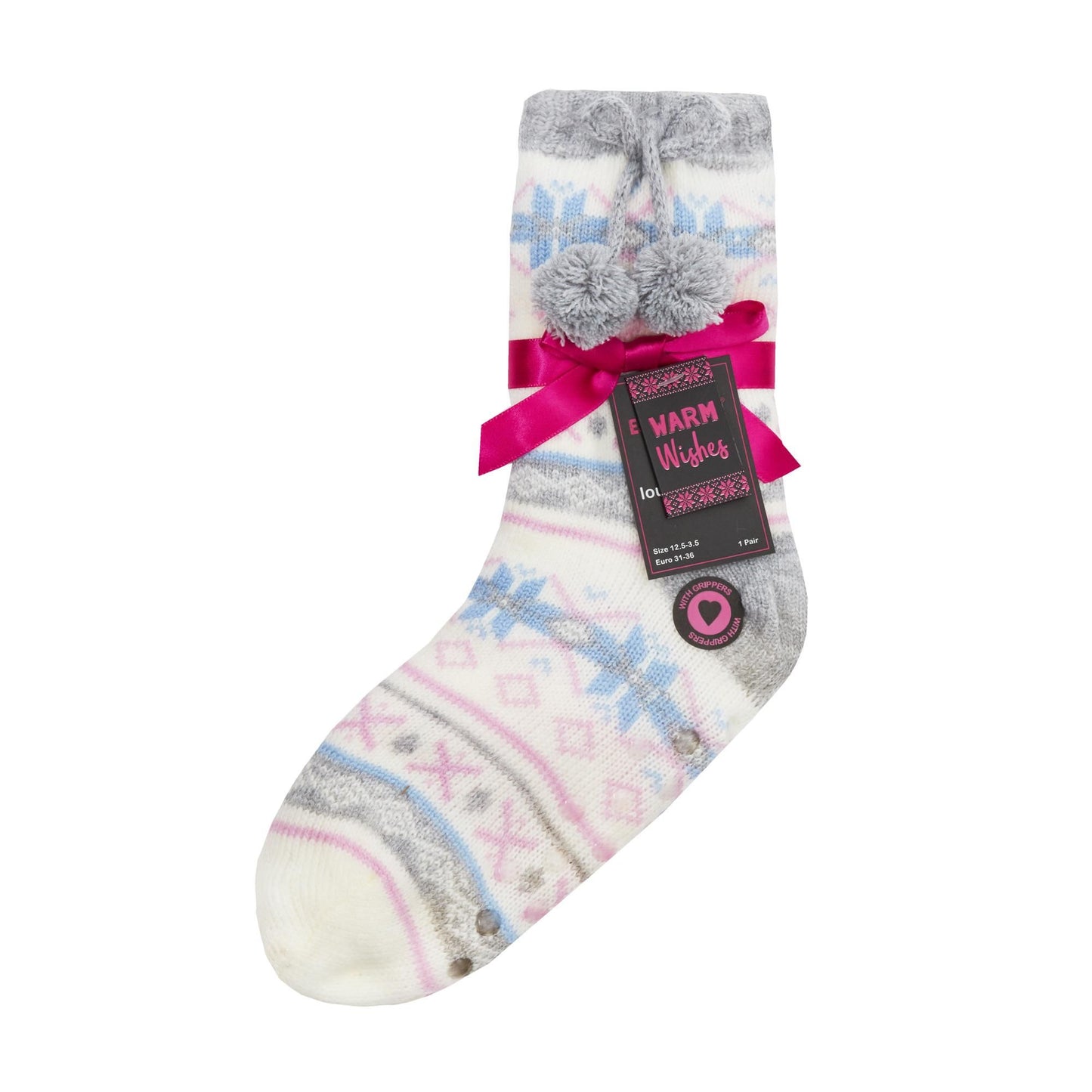 Girls Knitted Christmas Design Slipper Socks