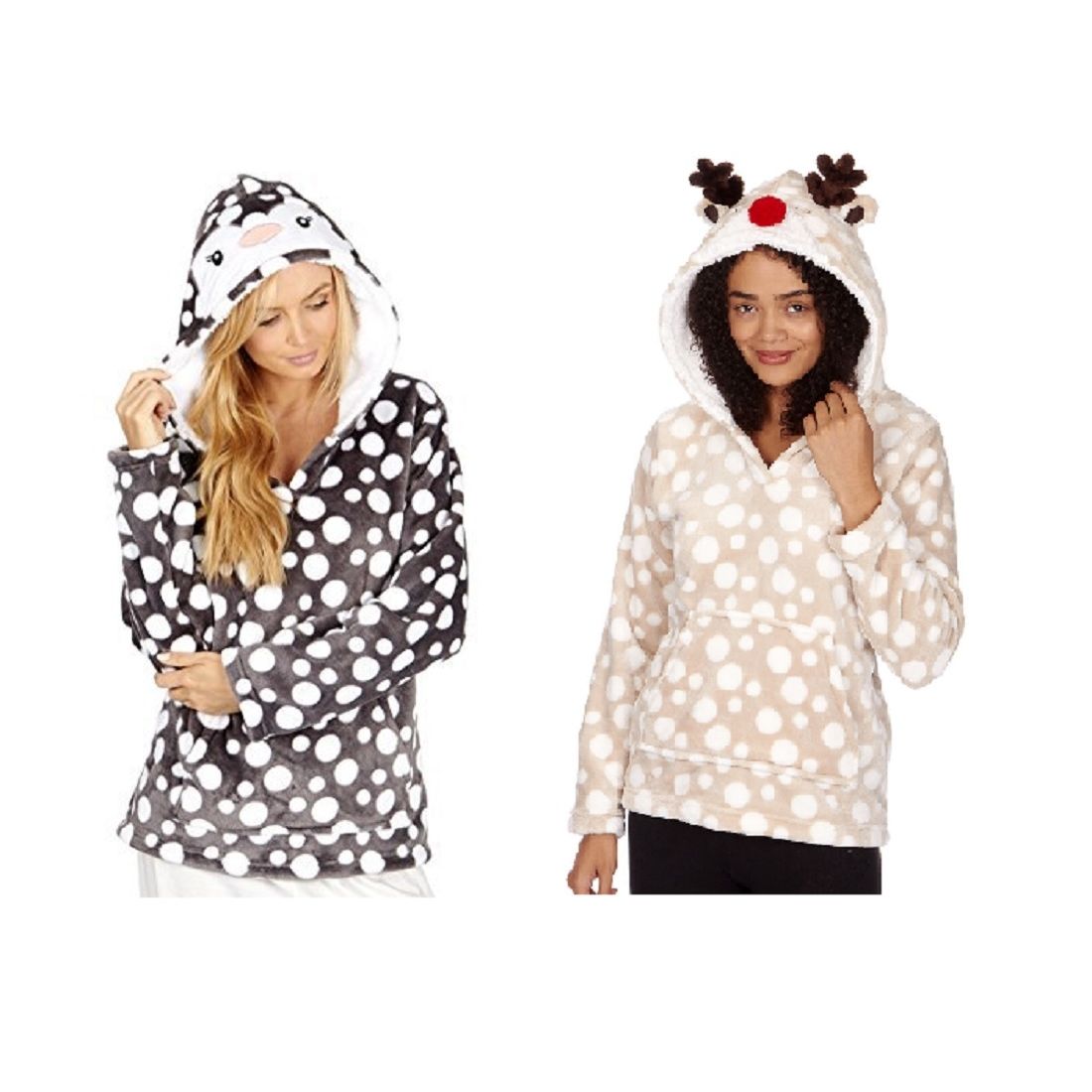 Ladies Christmas Animal Fleece Hooded Top ~ S-XL