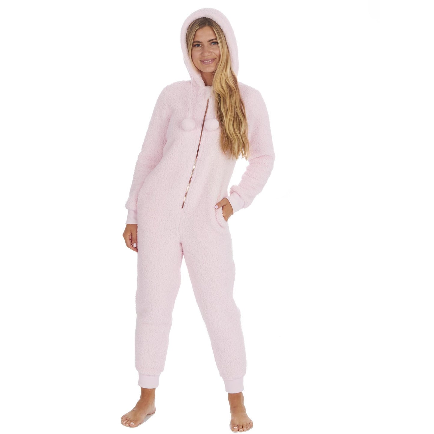 Ladies Warm Winter Plain Borg Fleece Onezee ~ S-XL