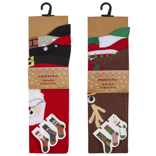 Adults 2 x 3 Packs of Christmas Socks In Carded Packs