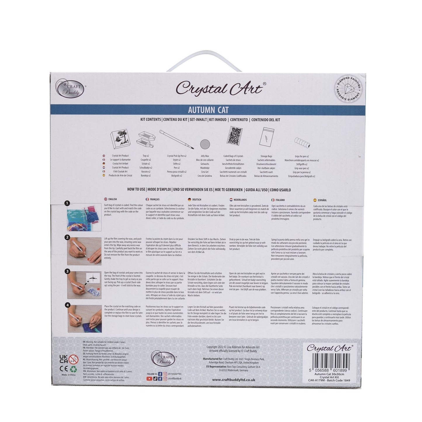 Autumn Cat - Craft Buddy 30cm x 30cm Mounted Crystal Art Kit - Partial Crystal Kit