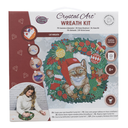 Craft Buddy 30cm Crystal Art Wreath Kit ~ Cat Christmas