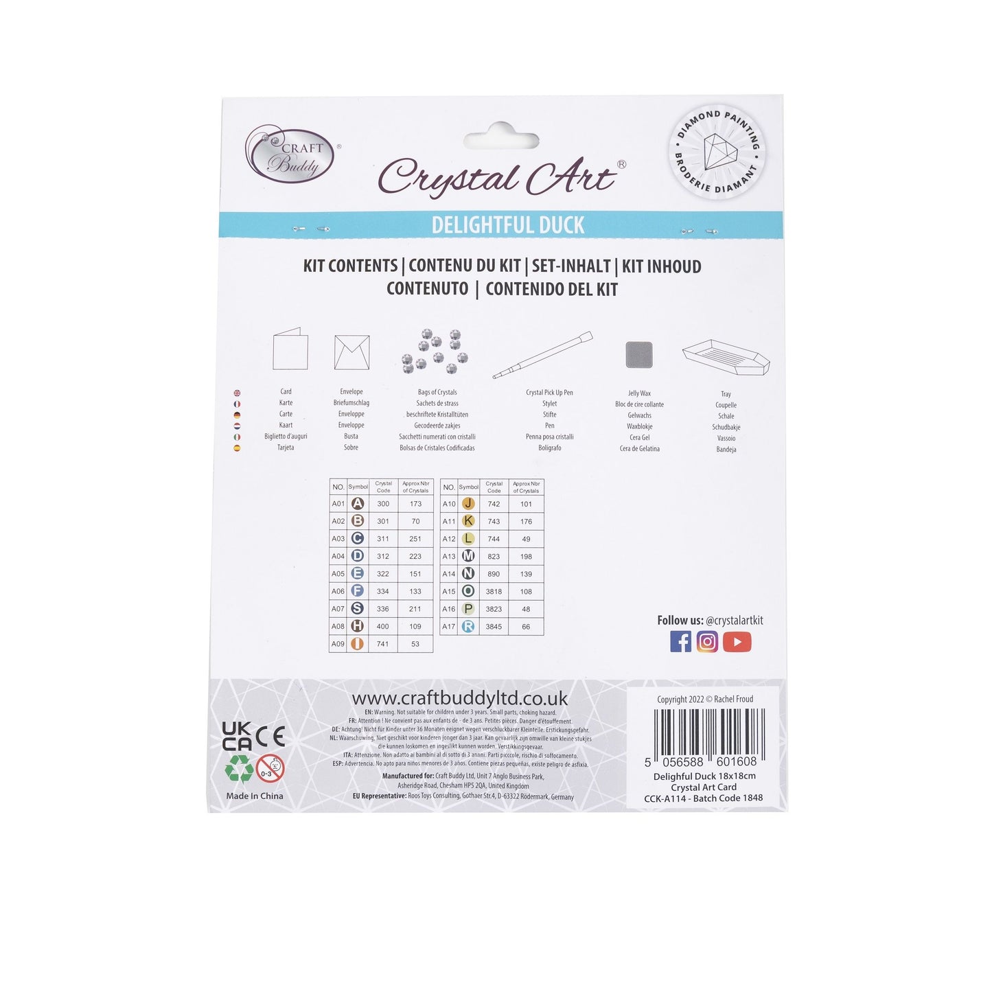 Craft Buddy DIY Crystal Art / Diamond Painting Greetings Card Kit - Delightful Duck