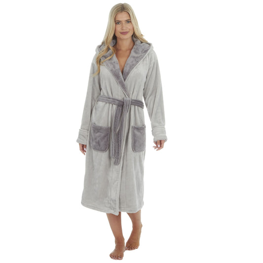 Ladies Fleece Dressing Gown with Panda Design Hood ~ S-XL