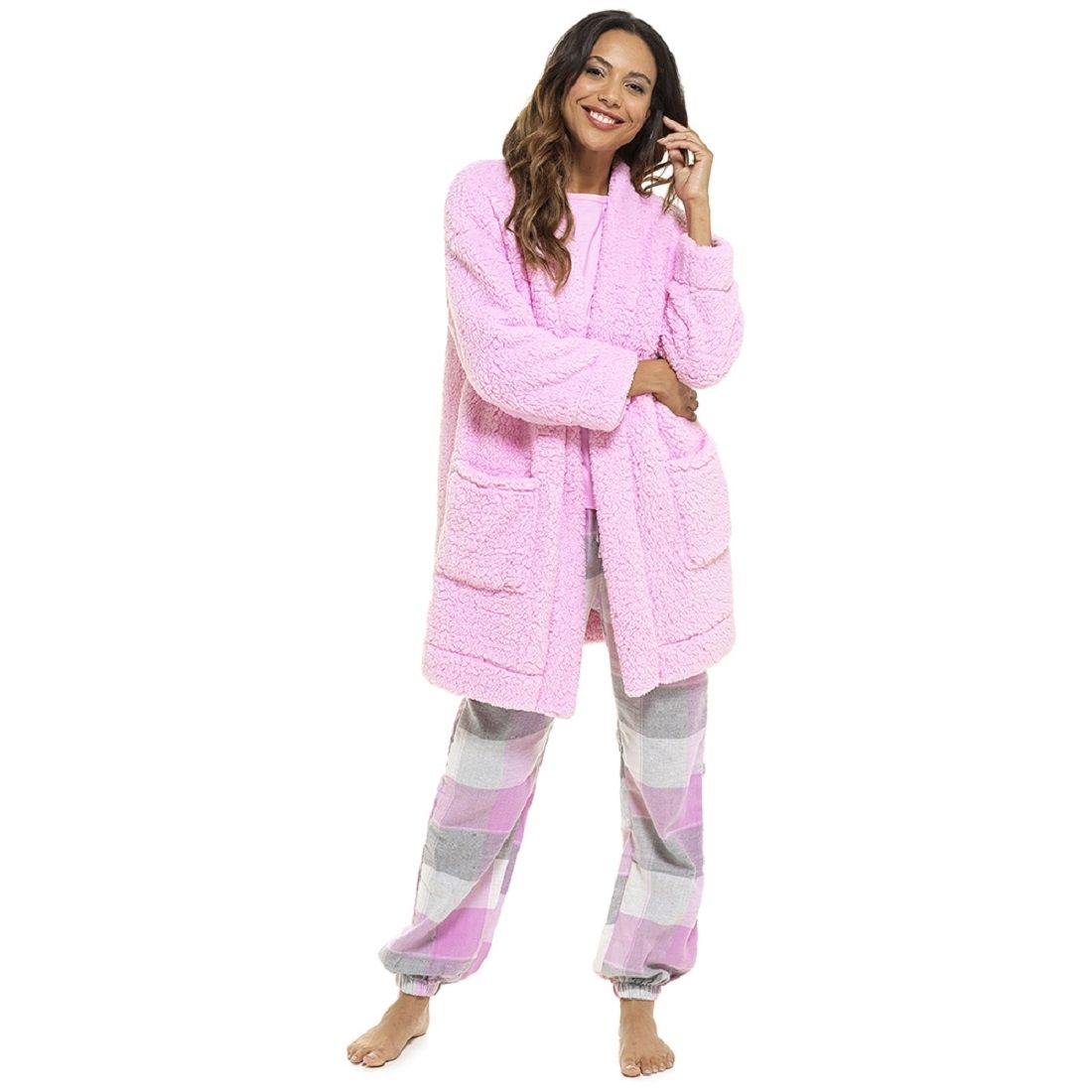 Ladies Sherpa Fleece Fluffy Edge to Edge Cardi Gown