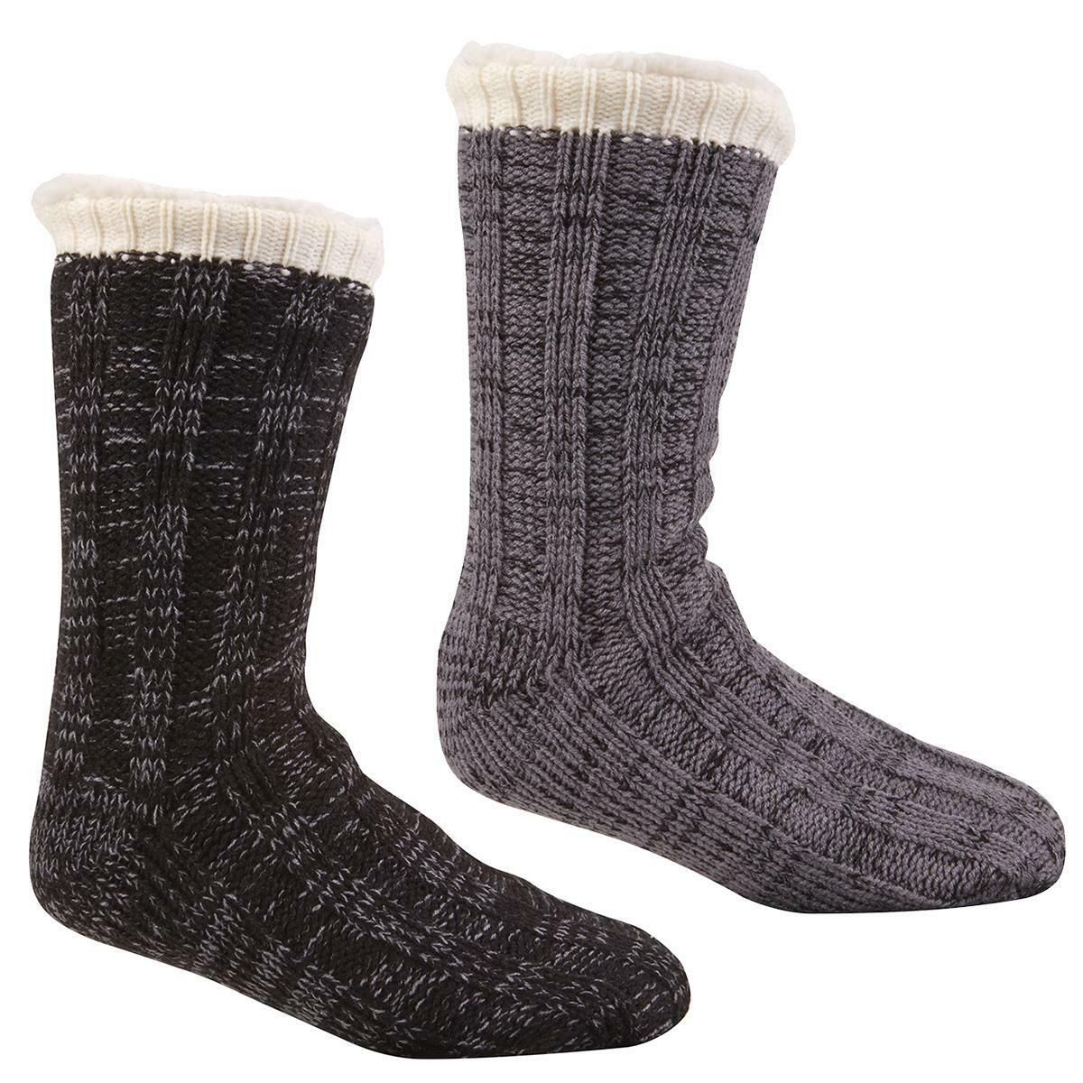 Mens Chunky Knit Fully Fleece Lined Winter Slipper Socks
