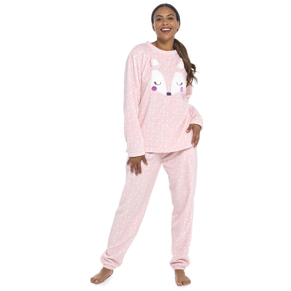 Ladies Microfleece Pyjama Set with Applique Fox Detail