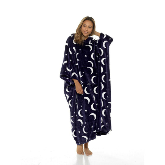 Ladies Soft Luxury Moon & Star Long Hooded Fleece Poncho ~ One Size