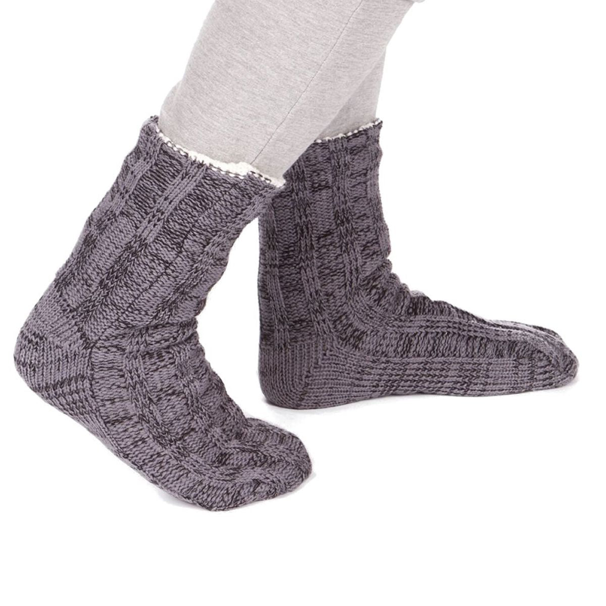 Mens Chunky Knit Fully Fleece Lined Winter Slipper Socks