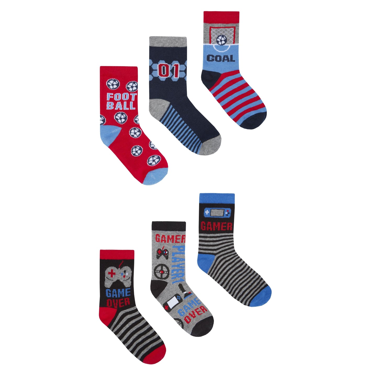 Boys 3 Pk of Football or Gaming Design Socks