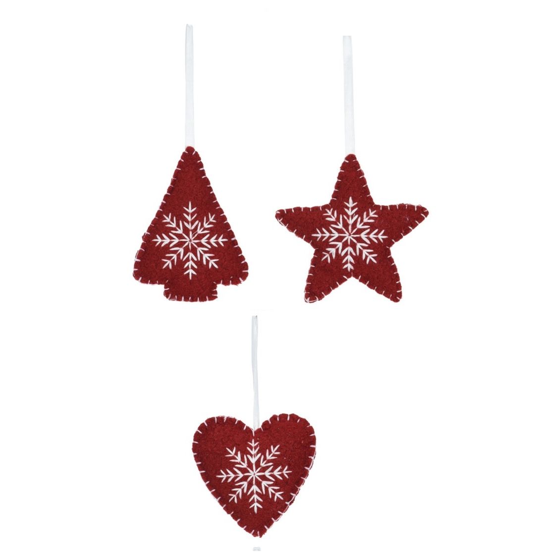 Set of 3 Shabby Chic Fabric Christmas Tree Decorations