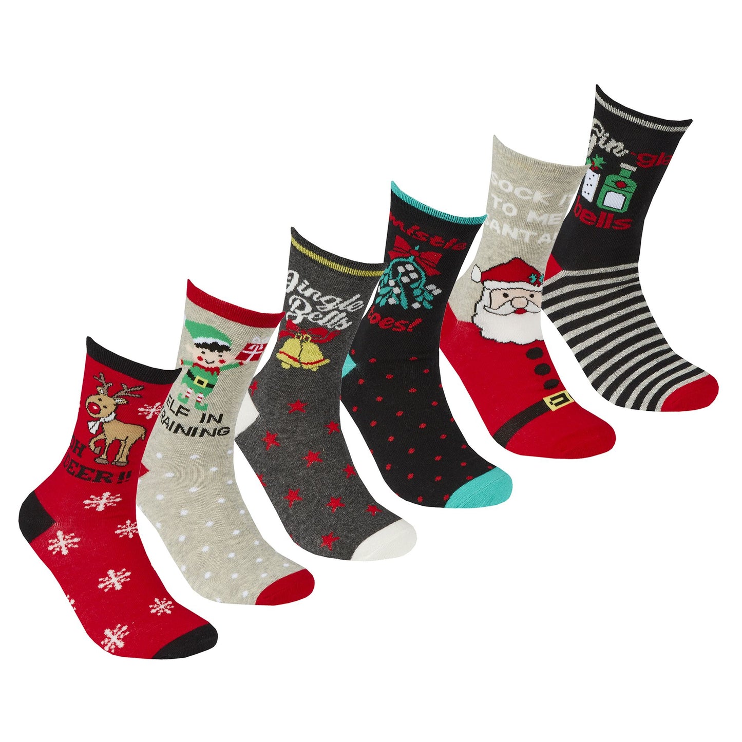 Adults 6 Pairs Christmas Socks on Single Carded Hangers