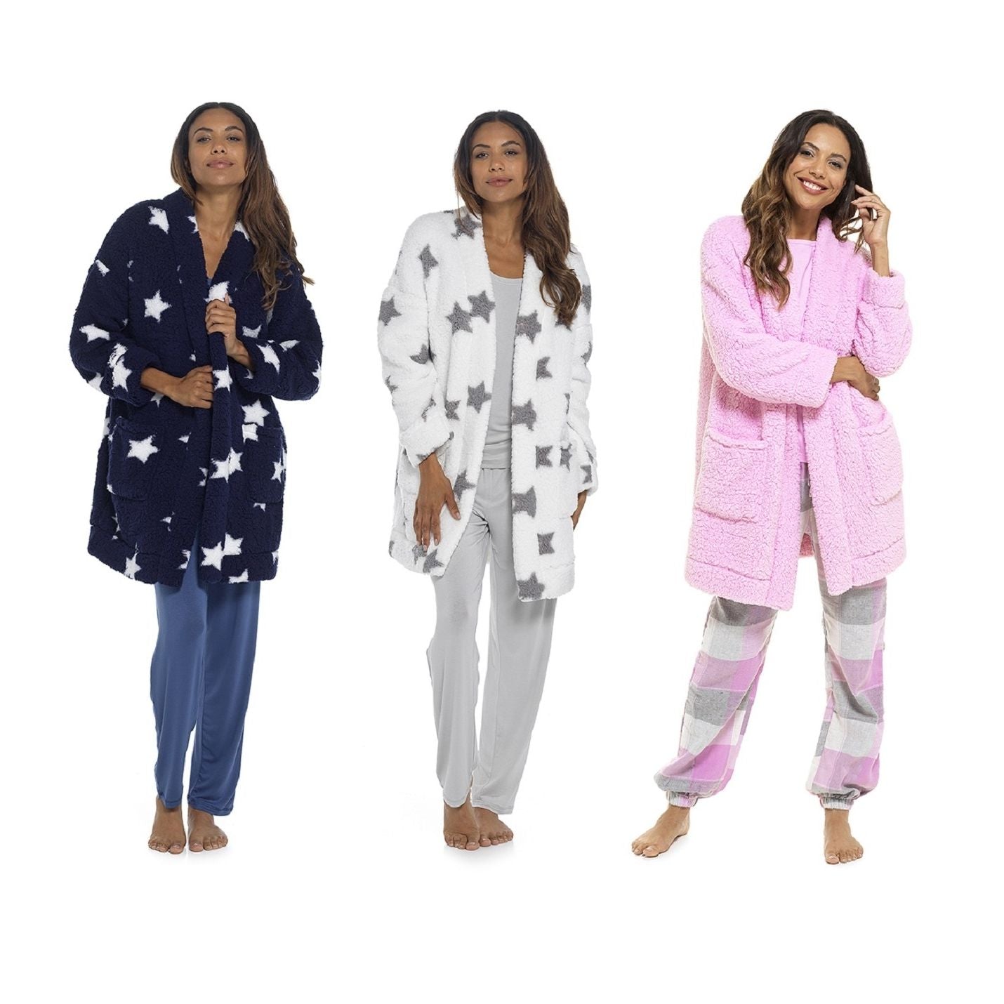 Ladies Sherpa Fleece Fluffy Edge to Edge Cardi Gown