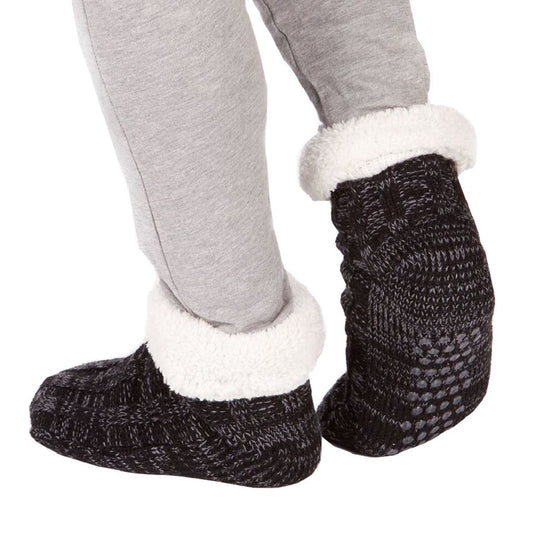 Mens Chunky Knit Fully Fleece Lined Winter Slipper Socks