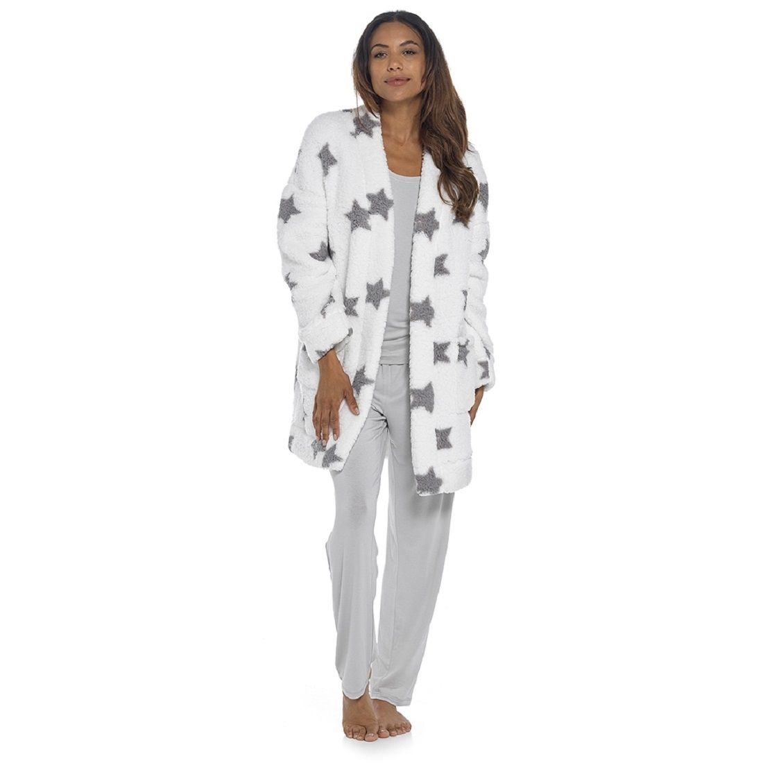 Ladies Sherpa Fleece Fluffy Edge to Edge Cardi Gown