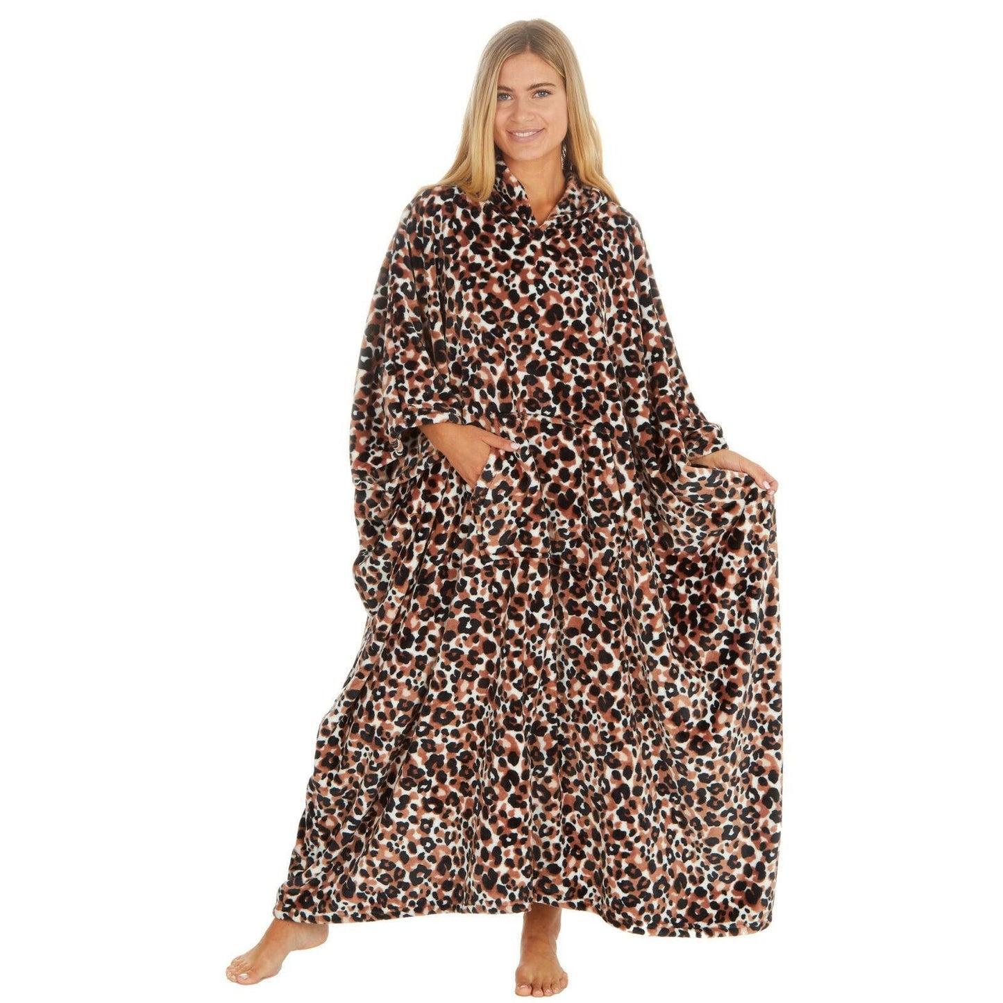 Ladies Long Hooded Fleece Poncho / Wearable Blanket