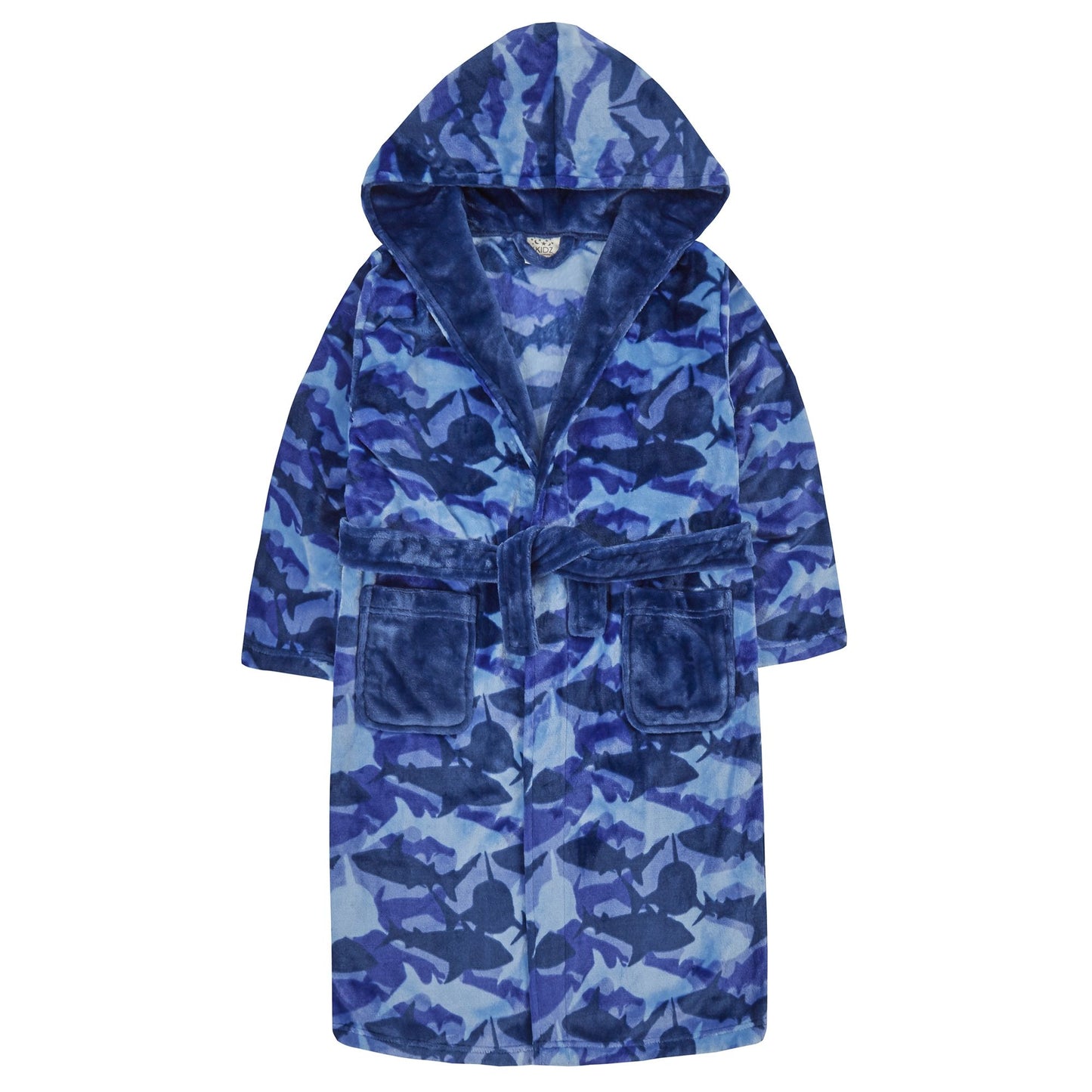 Childrens Fleece Dressing Gown Blue Shark Camo ~ 2-13 years