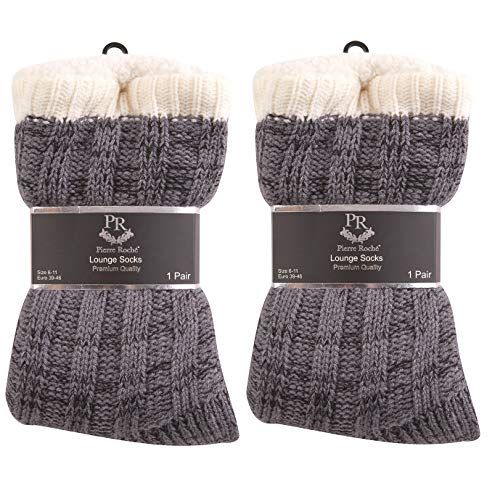 Mens Chunky Knit Fully Fleece Lined Winter Slipper Socks