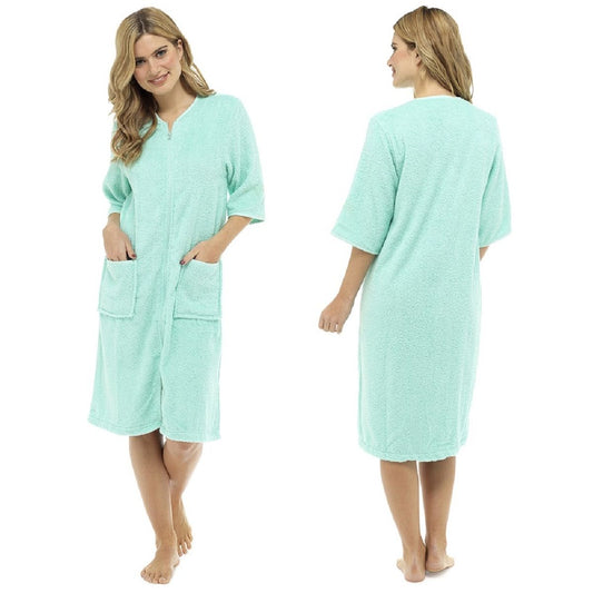Ladies Cotton Terry Zip Front Gown ~ S-XL