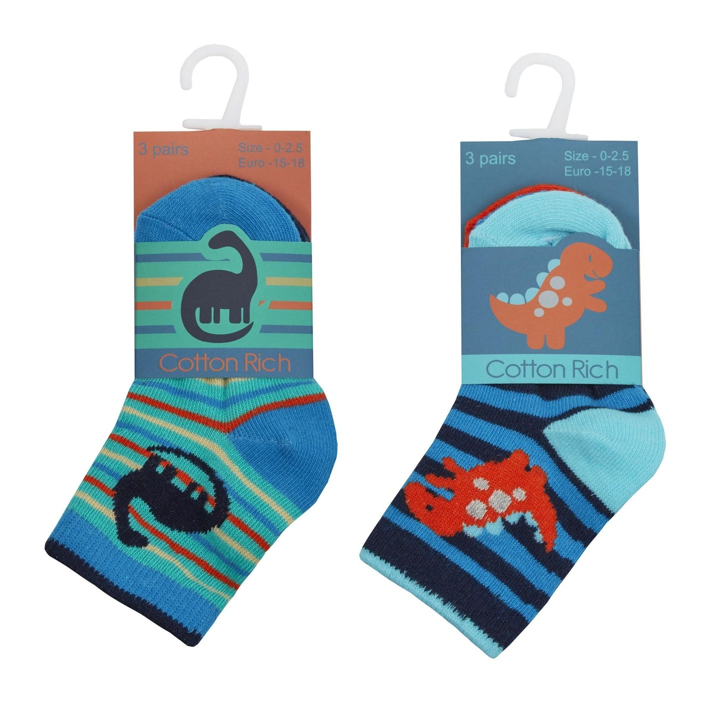Babies 3 Pack of Dinosaur Design Socks