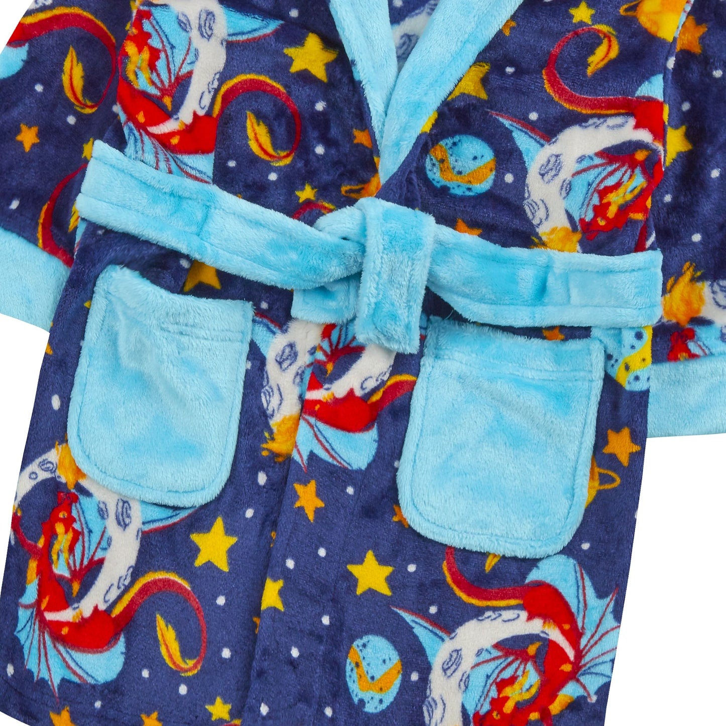 Childrens Space Dragon Print Fleece Dressing Gown ~ 2-13 Years